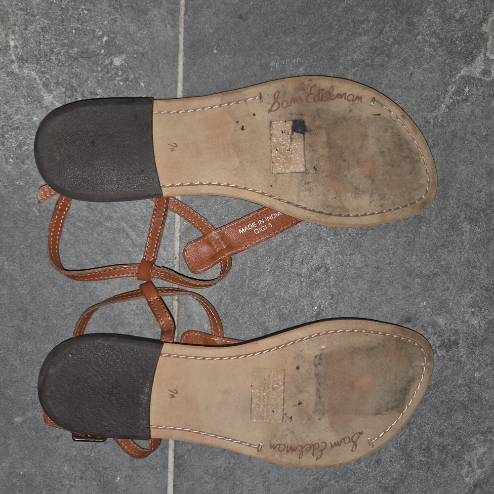 Sam Edelman Brown Sandals with Red, Green, And Yellow Accents, Bohemian Flair - Picture 3 of 3